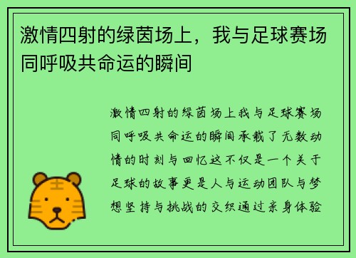 激情四射的绿茵场上，我与足球赛场同呼吸共命运的瞬间