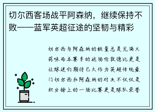 切尔西客场战平阿森纳，继续保持不败——蓝军英超征途的坚韧与精彩